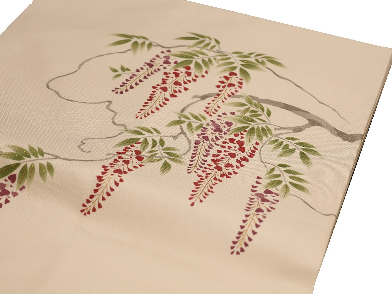 仕立て上がり正絹名古屋帯「灰白色の地に藤の花の柄」 | 帯,帯(名古屋