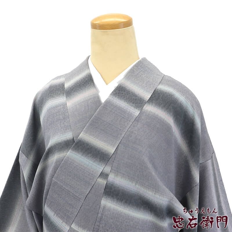 春一番の日に着たい色】【中古】 小紋 袷 レディース 正絹 グレー 横段