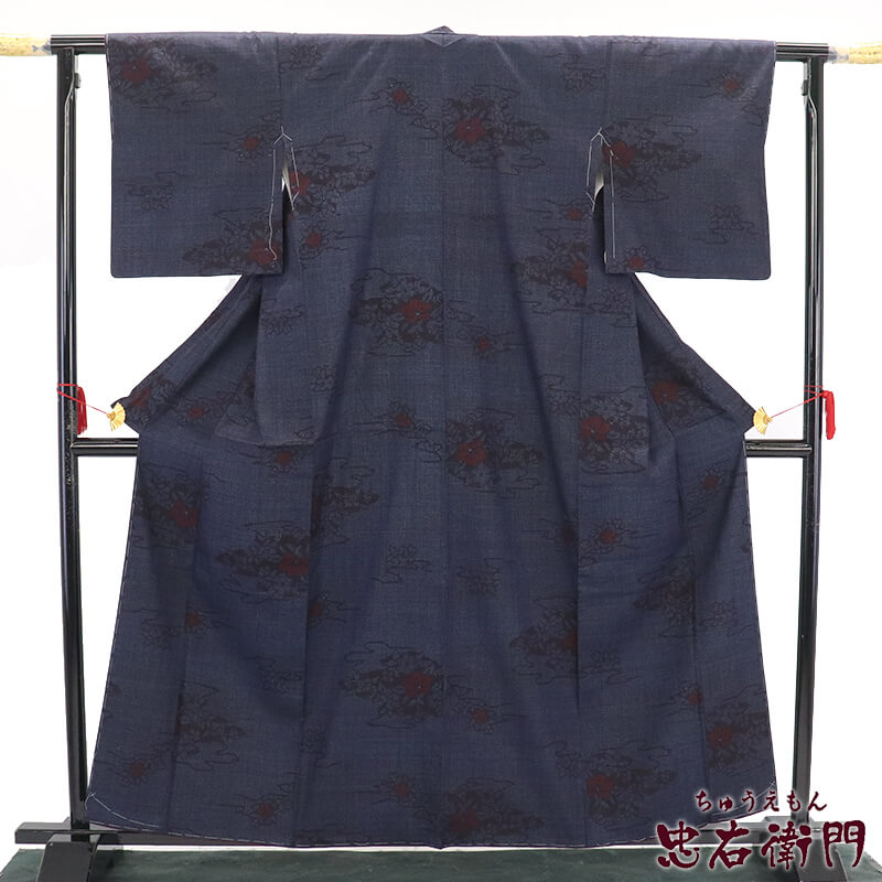 未使用 トールサイズ】絞 青海紋 作家物 結城紬 袷 裄丈70.5 身丈170