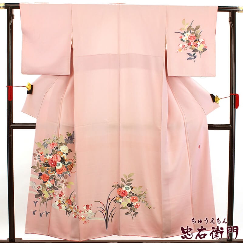 七五三10％】【中古】 付下げ 友禅 レディース 正絹 ピンク 花柄 身丈