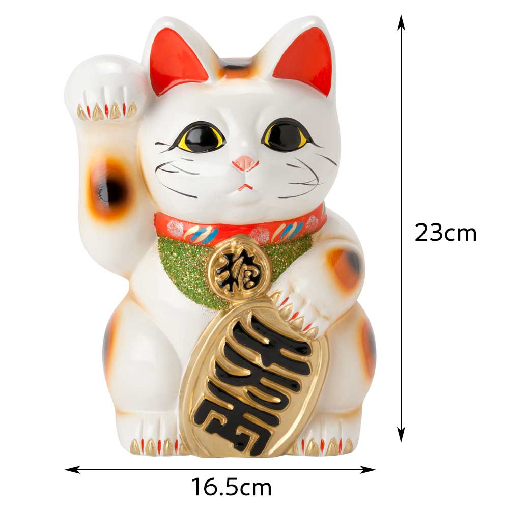 常滑焼 招き猫 7号小判白猫貯金箱 右手上げ (143-59-86) 愛知県の工芸