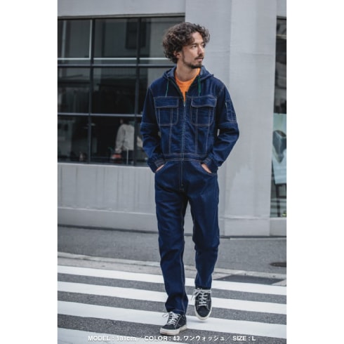 グレースエンジニアーズ GE-700 長袖つなぎ デニム フード付き ヒップ