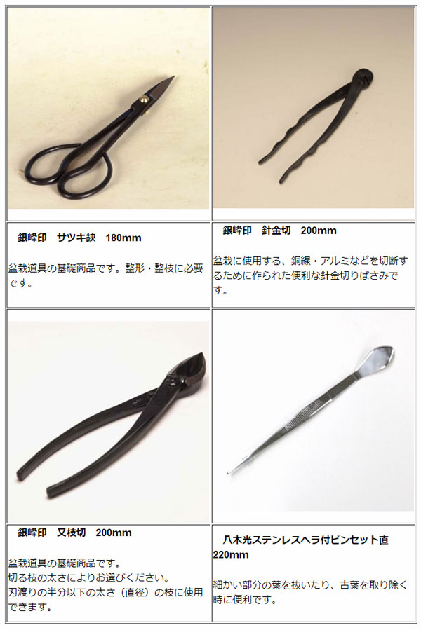 盆栽道具：4点セット（全般用） *資材 | 盆栽手入れ道具,セット | 遊恵