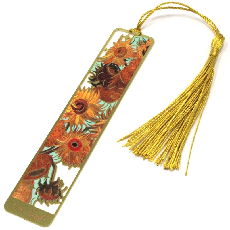 金属製 しおり 絵画シリーズ ブックマーカー タッセル付き （ヒマワリ
