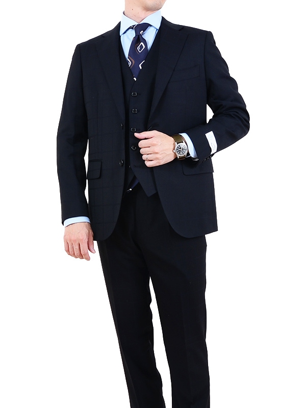 ≪WEB特価≫ウール混/スリーピース/ネイビー/チェック/通年/スーツ