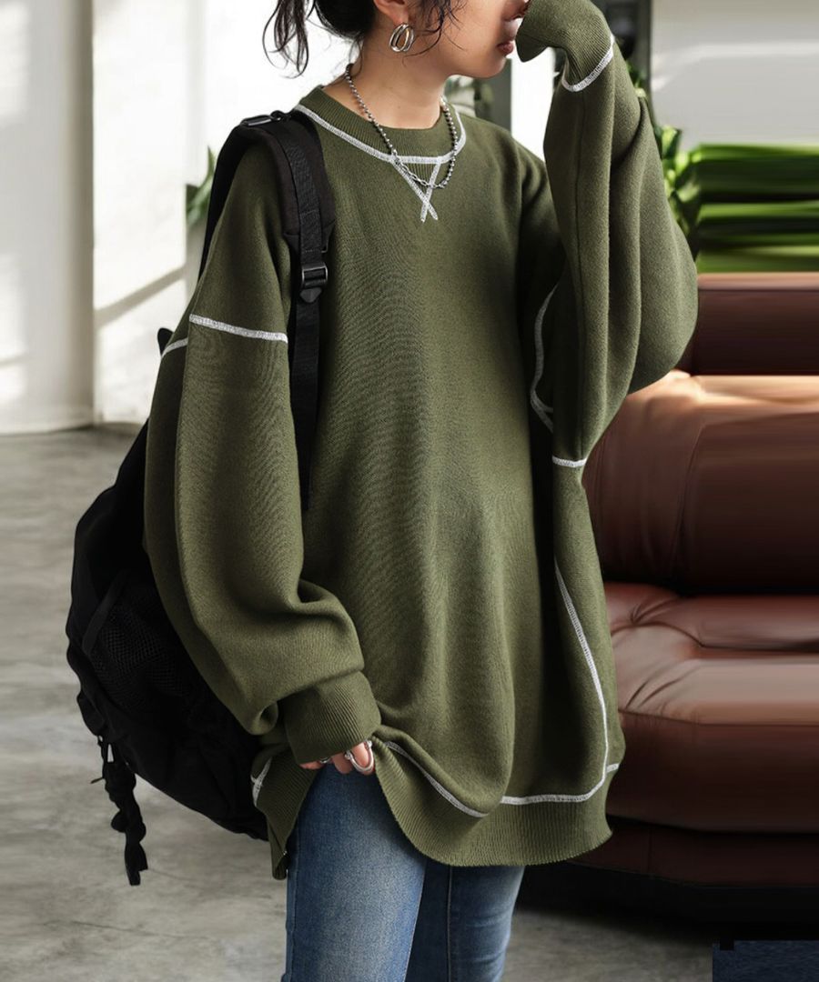 新品】革とニット地のベアバック トップス 深緑 Sサイズ（胸部分に裏地