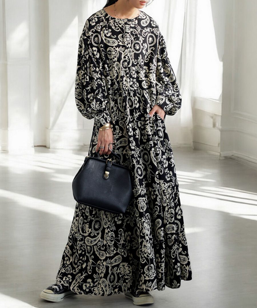 ペイズリー花柄ワンピース ワンピース レディース 送料無料・メール便