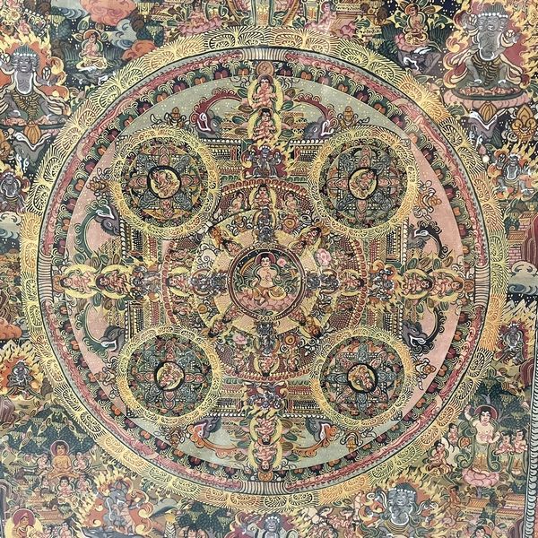 曼荼羅／タンカ額入り／手描きタンカ／時輪タントラ／カーラチャクラ