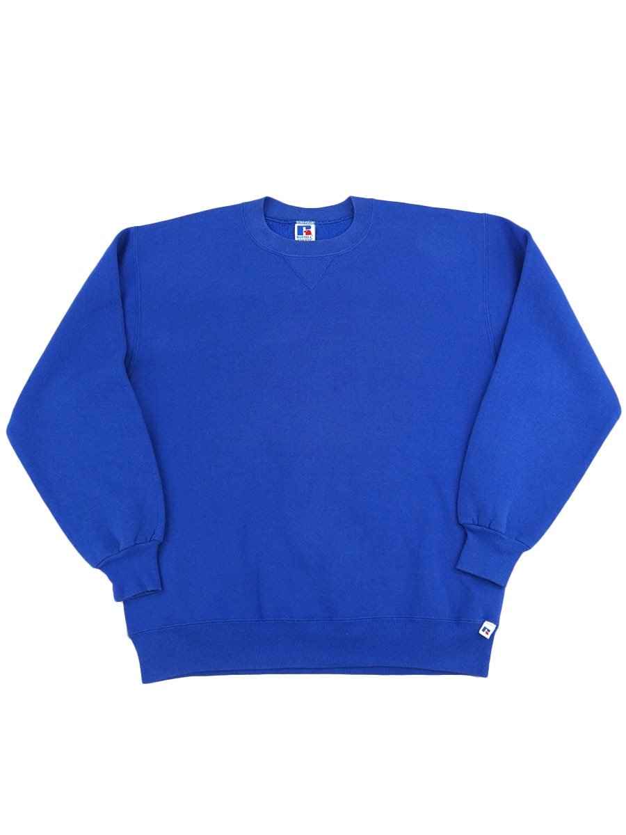 90's RUSSELL ATHLETIC 前V 無地スウェット ブルー 表記(L) USA製