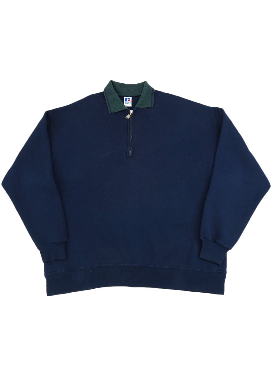 90's RUSSELL ATHLETIC ハーフジップ P/O 襟付きスウェット 表記(XXL