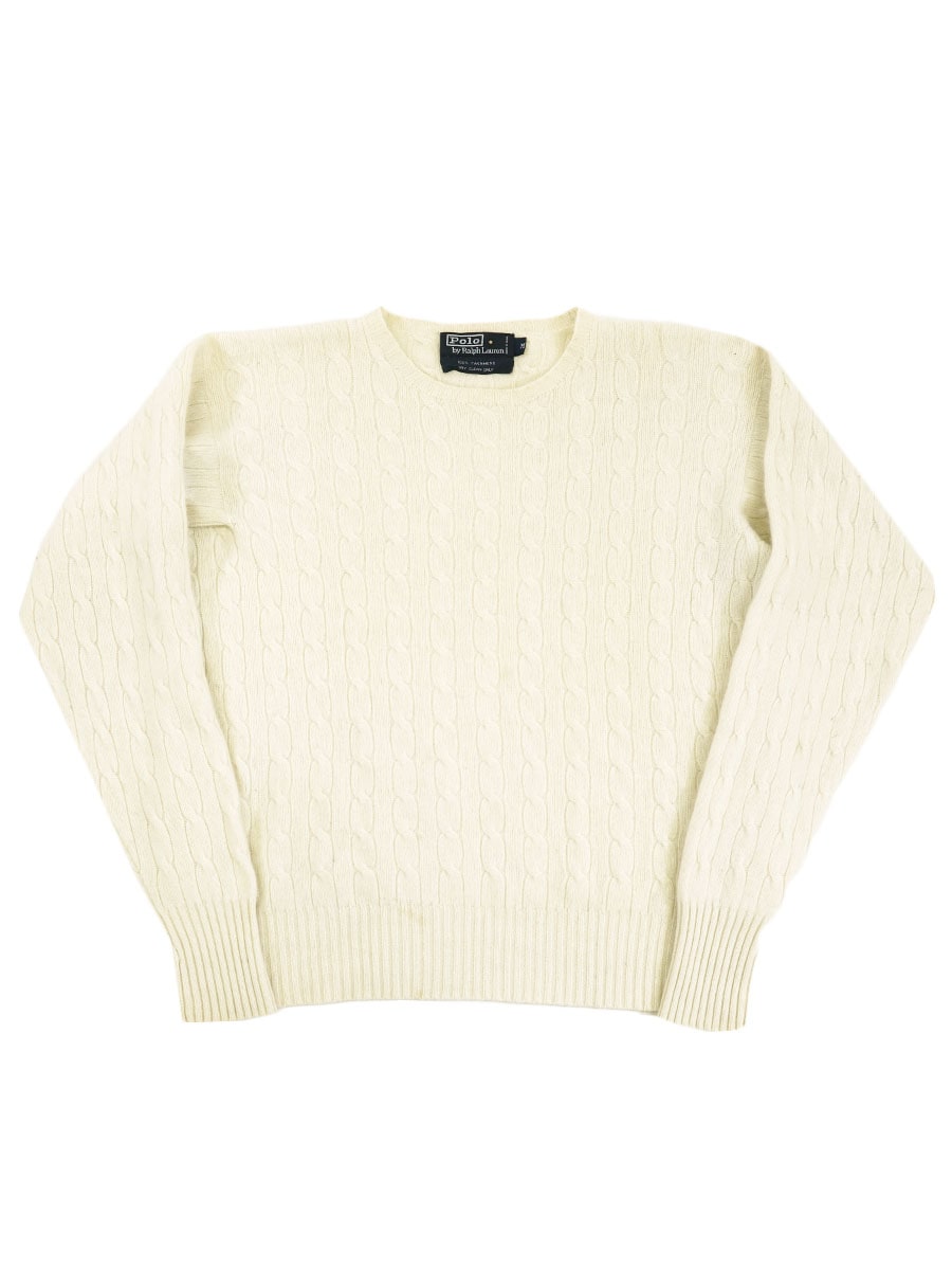 ラルフローレン 100％カシミヤ ケーブルニットセーター 無地ホワイト