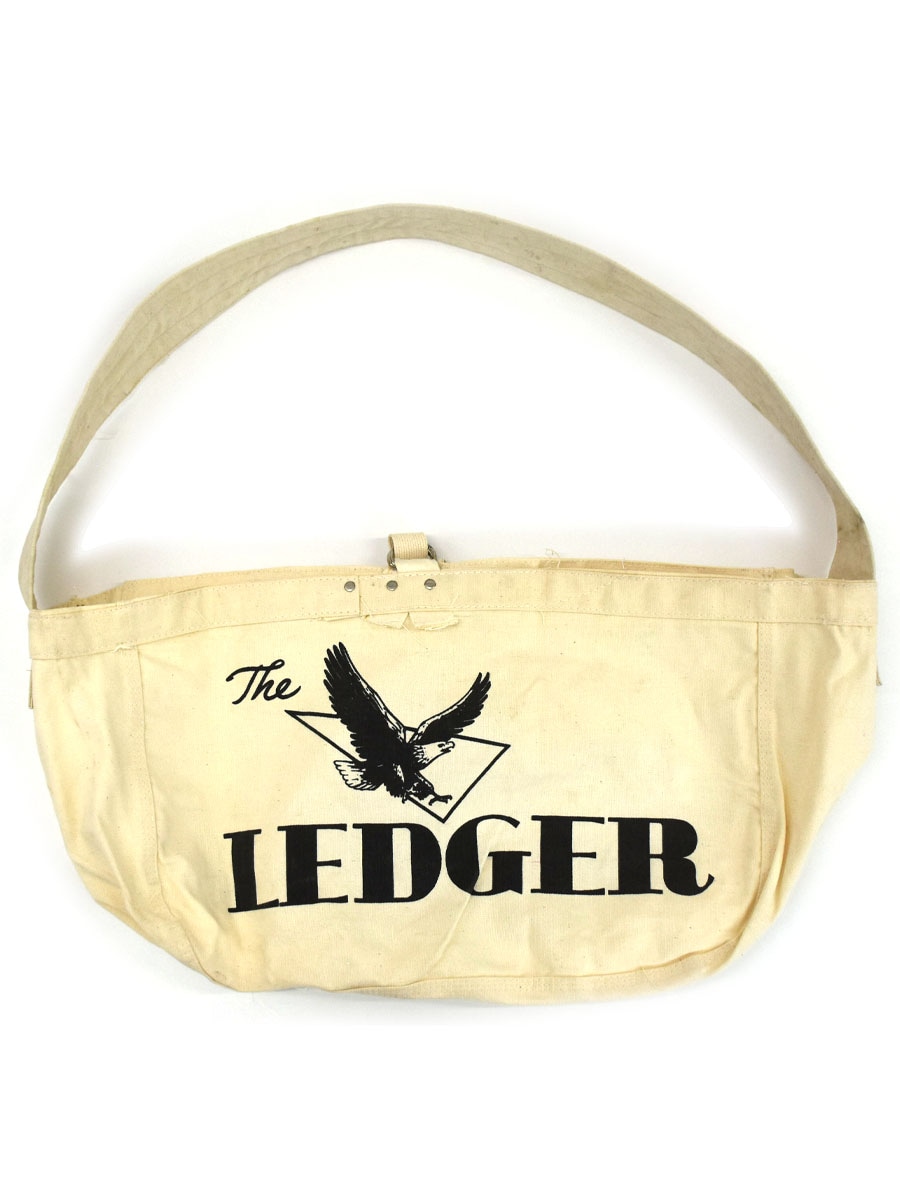60's～ ''The LEDGER'' 黒染み込みプリント ニュースペーパーバッグ