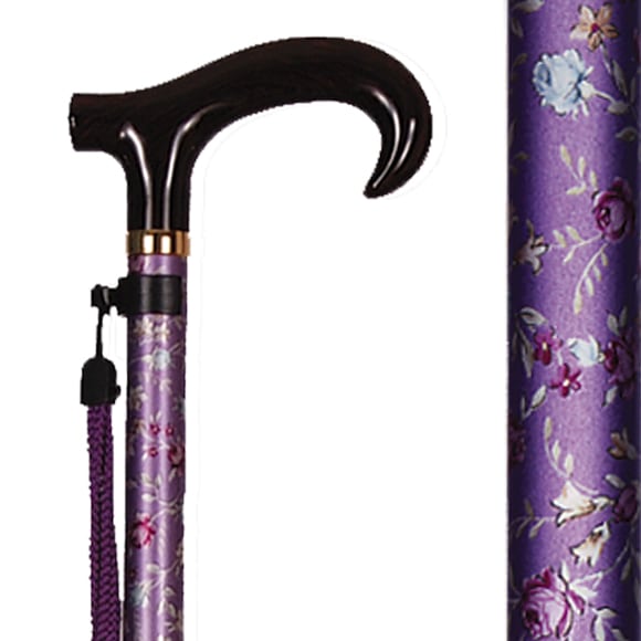 アルミ製・花柄・調節付きステッキ（房付）紫 ｜ 杖・ステッキ,伸縮杖