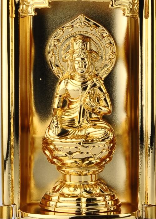 仏像】虚空蔵菩薩 - 厨子入り 純金メッキ仕上げ 総高9.7cm 高岡銅器