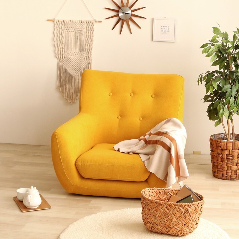 IKEA イエロー ハイバック 1人掛けソファ オットマン付き10/8まで限定