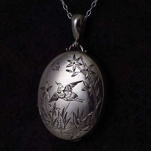 ヴィクトリアンシルバー 鳥と蝶 ロケットペンダント