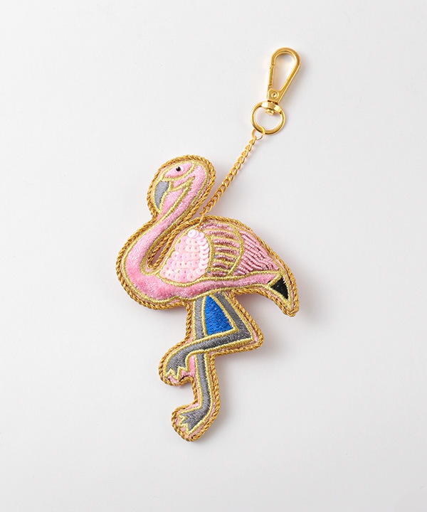 ザリ刺繍キーホルダー （フラミンゴ) M21-0944｜KANKAN ONLINE SHOP
