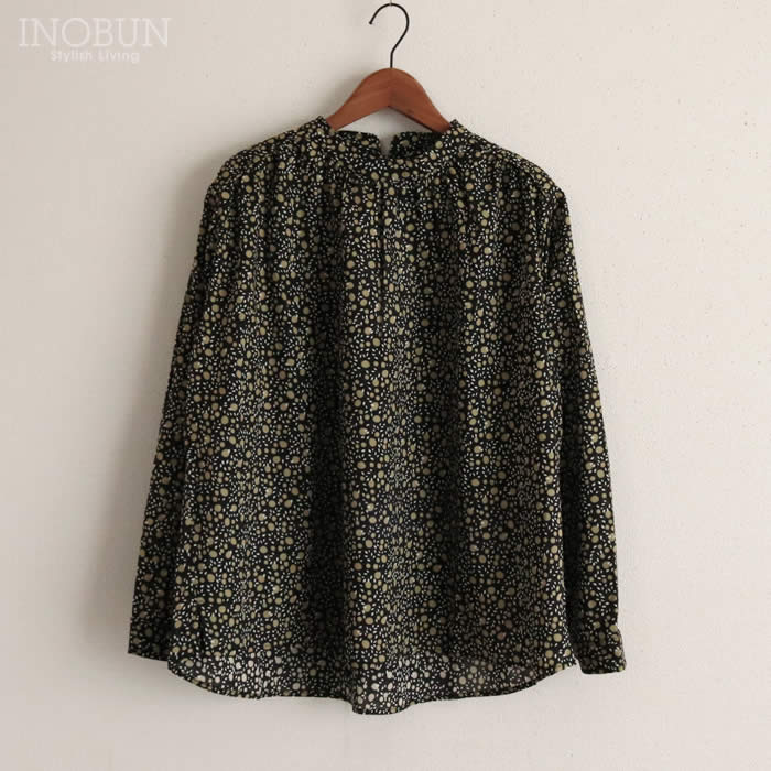 PONT DE CHALONS シトロンプリントブラウス ブラック ポンデシャロン