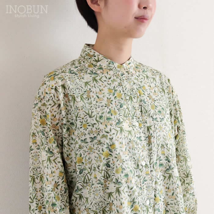 再入荷予定なし】Parkes リバティ バンドカラーシャツワンピース 長袖