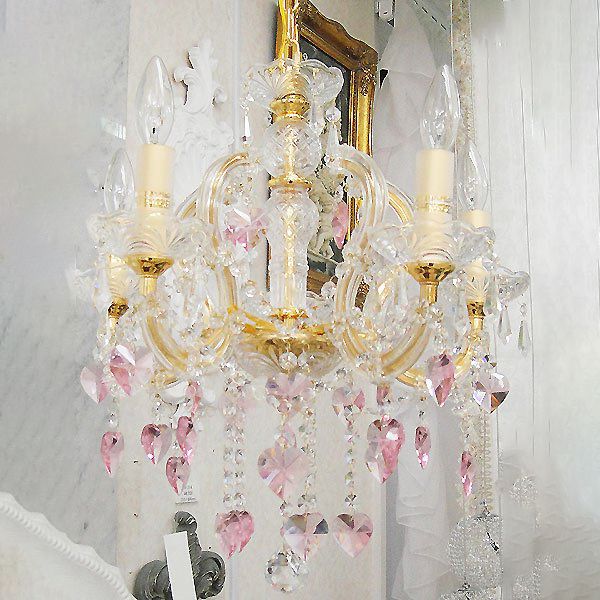 LA LUCE】クリスタルシャンデリア「ピンクハート」5灯 ゴールド（W480