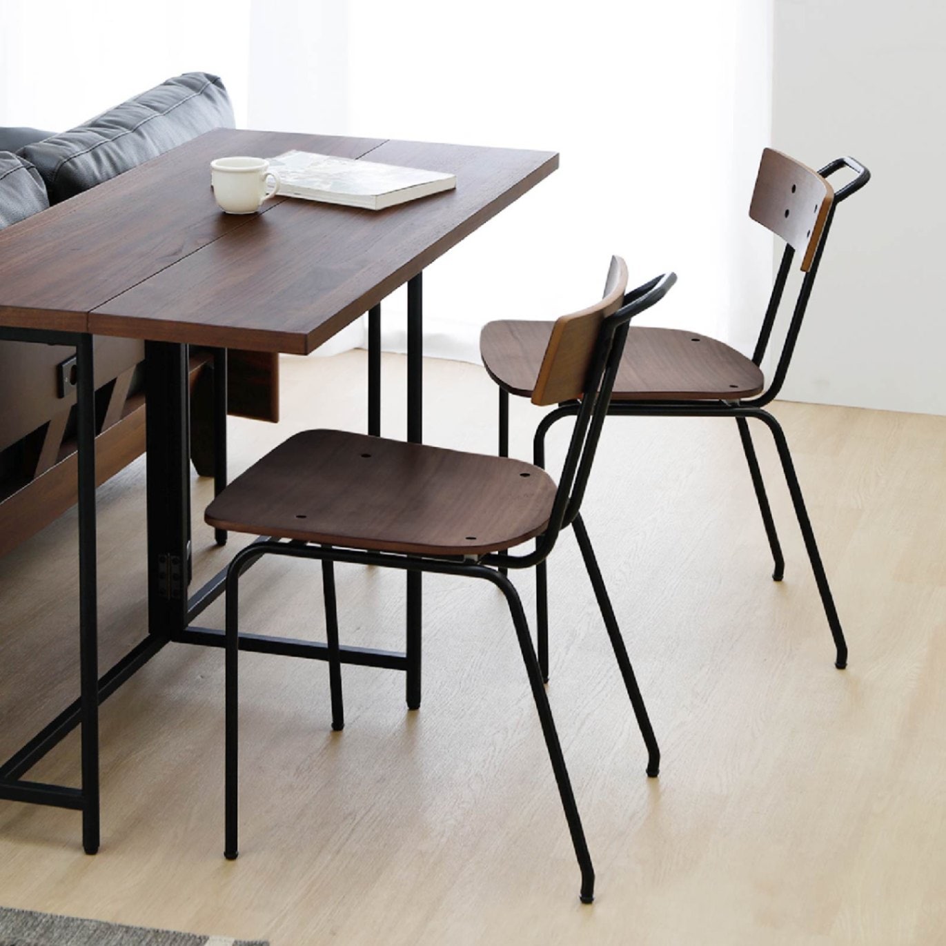 2脚セット】［幅42］ダイニングチェア アイアン脚 ウォールナット