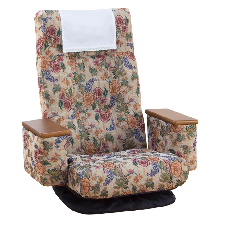 NEW 天然木肘付きリクライニング回転座椅子 座ったままリクライニング