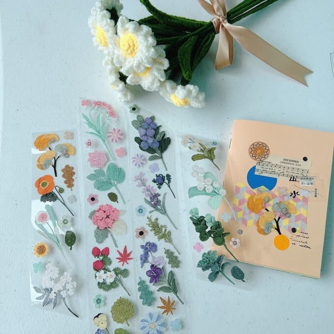 樂意Loidesign]咲繍 Flower Crochet 刺繍花柄 クリアPETテープ(剥離紙