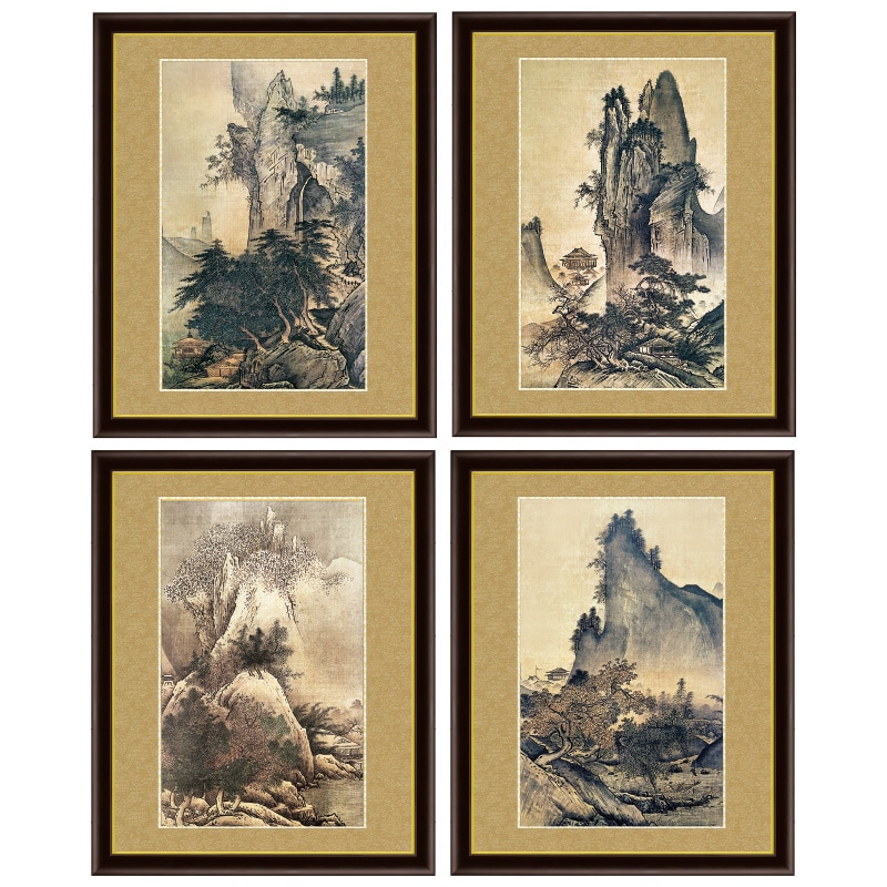 雪舟 四季山水図 額4点セット生誕600年記念 【ポイント5％還元中