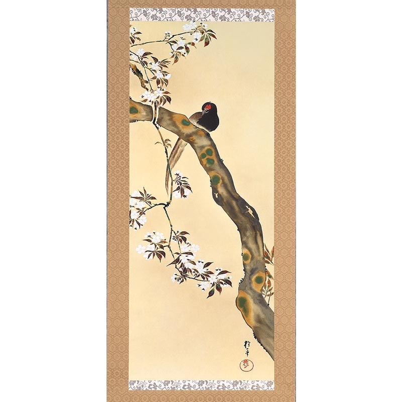 酒井抱一 「十二か月花鳥図」 三月 「桜に雉子図」 複製掛軸 : 酒井抱