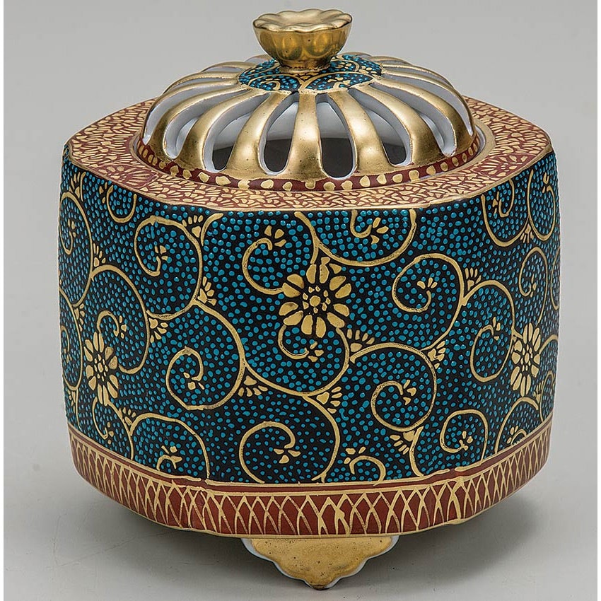 九谷焼き 本金青粒鉄仙香炉 佐伯信平【ポイント5％還元中】 : アート