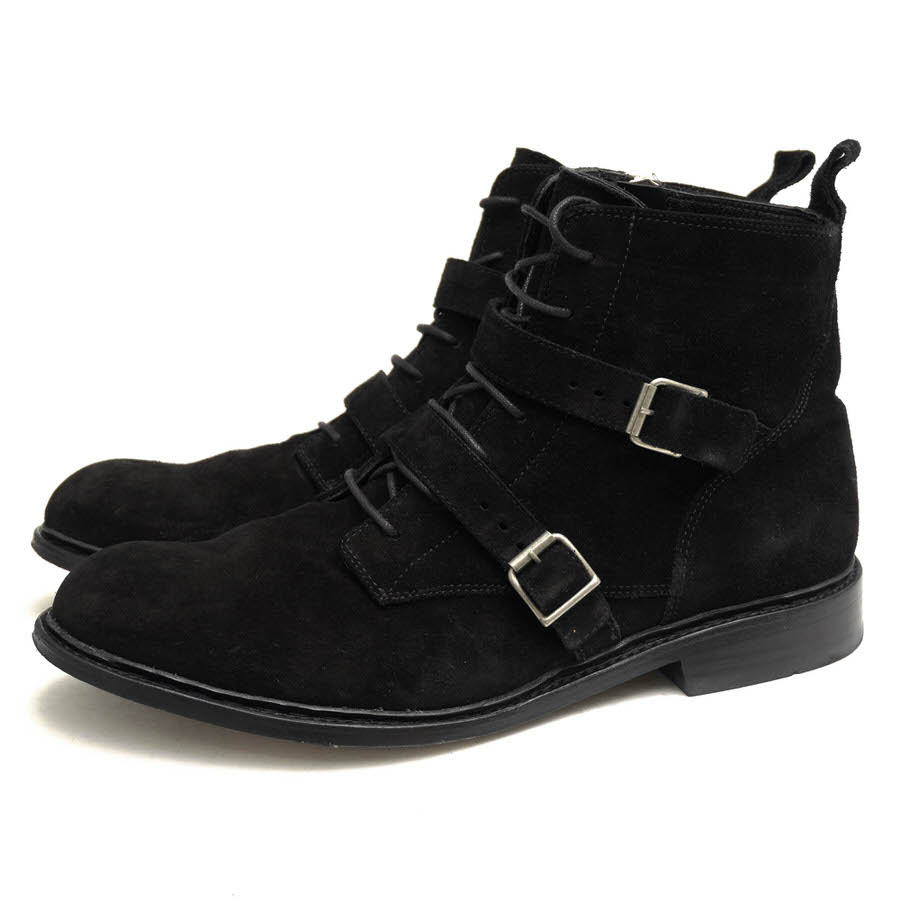 BALMAIN HOMME S2HT957BA31 Buckled Suede Biker Boots / バルマンオム
