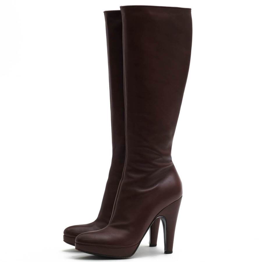 極美品・箱付PRADA ロングブーツ 36 ダークブラウン レザー - メルカリ