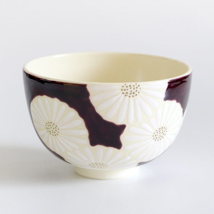 茶道具 抹茶茶碗 清水焼 白菊紫地 西川貞三郎商店 かより（W-203）