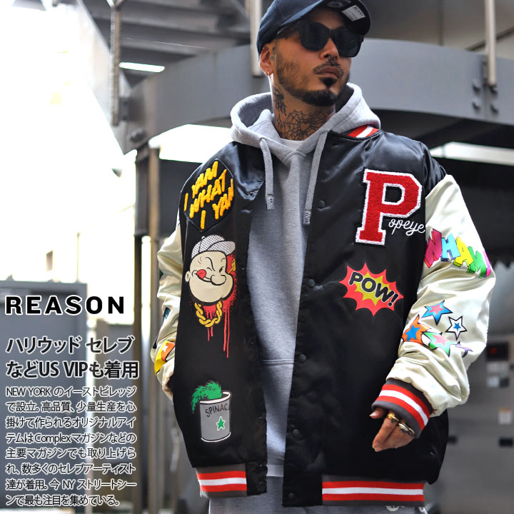 REASON × ポパイ アウター 長袖 スタジャン ブルゾン メンズ 春秋冬用