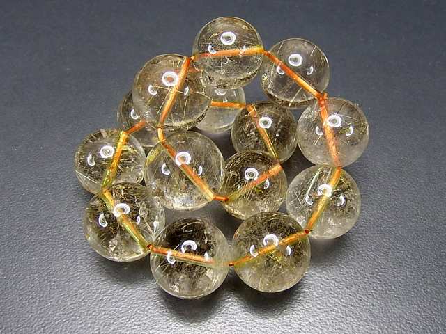 希少逸品ゴールドルチル入りシトリン大玉16mm天然石ブレスレット石街