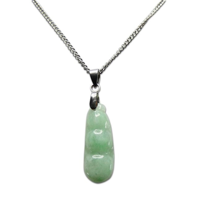 良質天然石ひすい薄緑色本翡翠ジェダイト枝豆福豆彫りステンレス