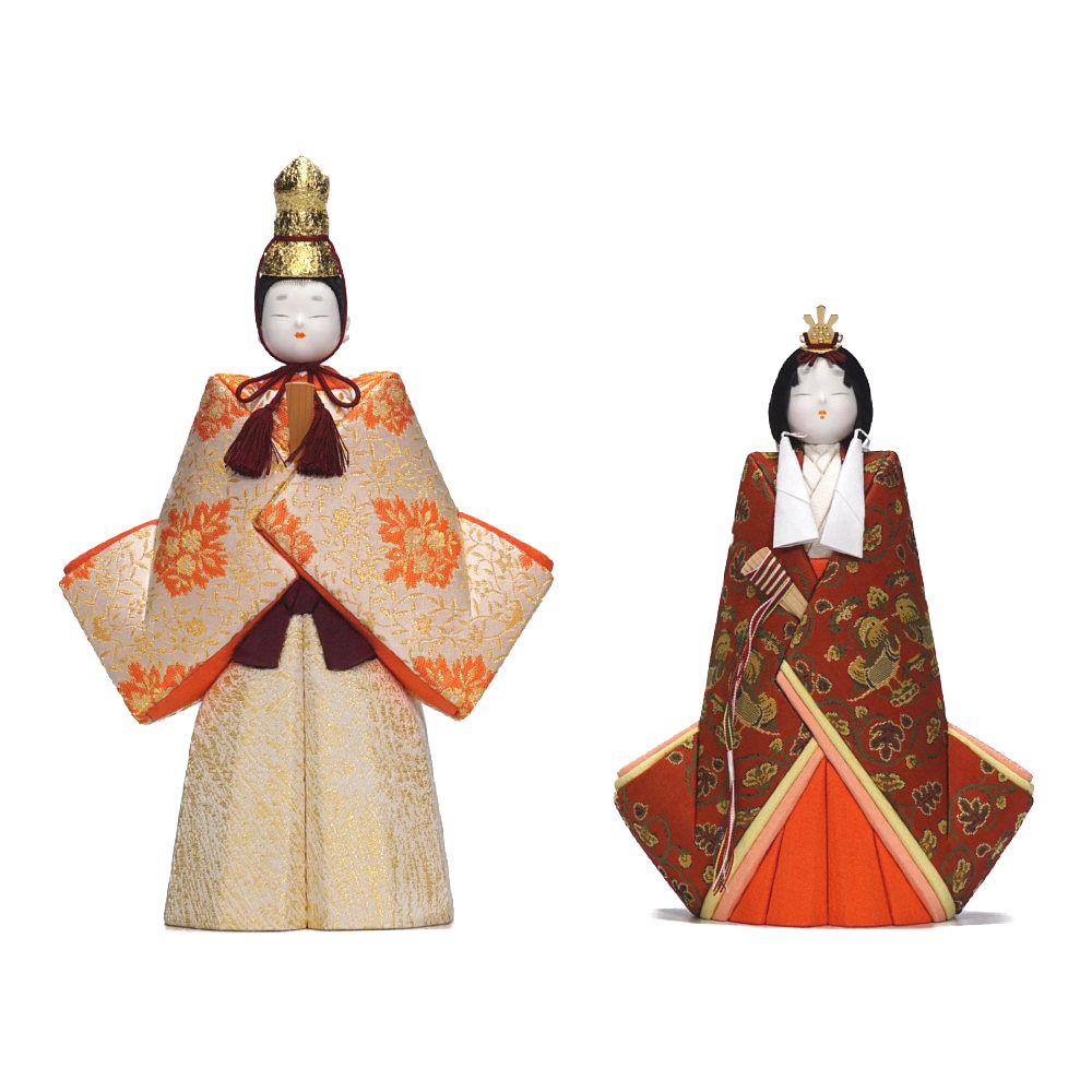 木目込み雛人形】立雛 寿々喜雛 龍村織 親王揃いガラスケース飾り