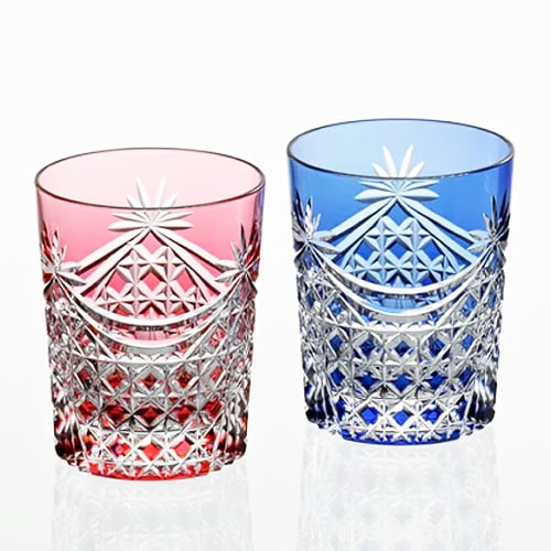 江戸切子 ペアロックグラス＜幕襞に四角籠目紋＞ KAGAMI | ロック