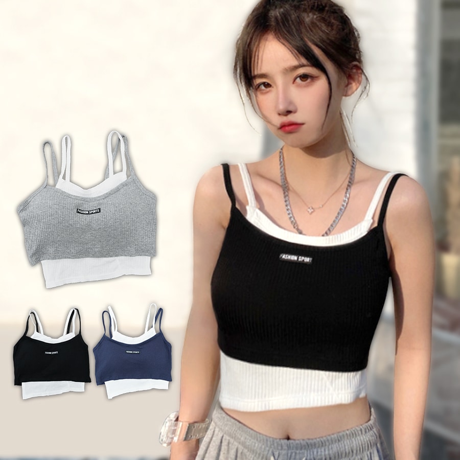 キャミソール レイヤード ショート丈 ノースリーブ トップス 重ね着