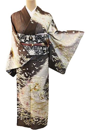 正絹訪問着 レンタルフルセット「総柄友禅汕頭刺繍 のしに四季の花