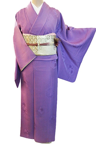 正絹色無地レンタルフルセット「亀甲に四季の花地紋」 | レンタル着物