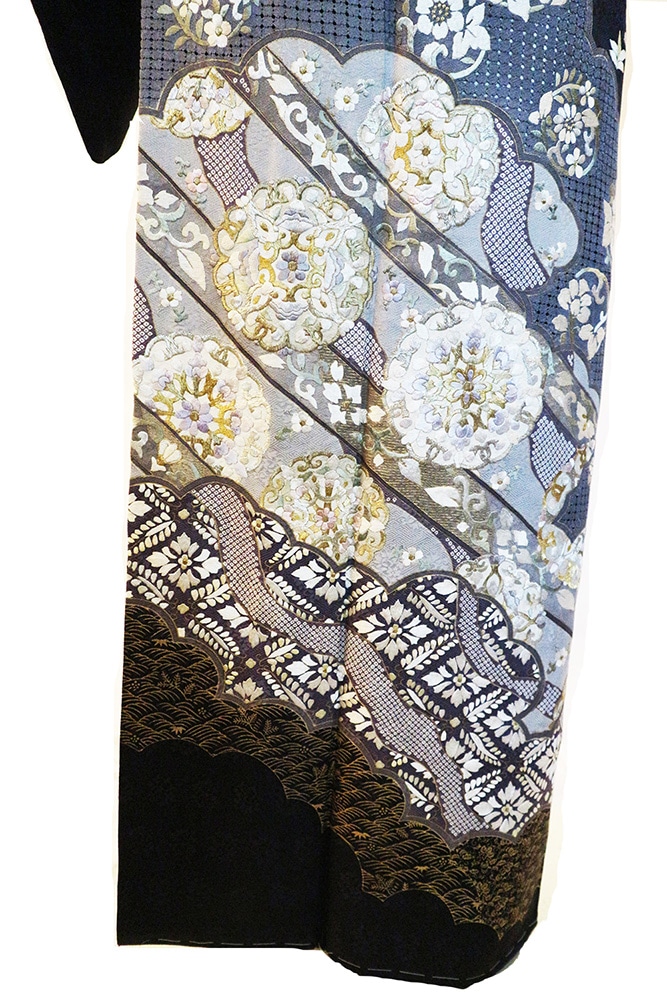 正絹訪問着 レンタルフルセット「汕頭蘇州刺繍 雲取りに道長華紋