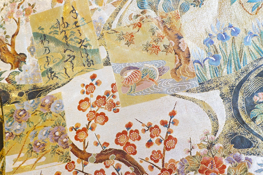 厳選仕立上がり商品 西陣あさぎ謹製袋帯「金箔プラチナ 両面琳派流水