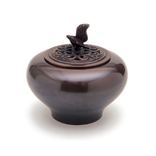日本香堂の香器『香炉【寿型小鳥蓋(ことぶきがたことりふた)】高岡銅器
