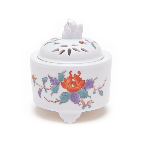 香器『香炉【錦牡丹竹絵(にしきぼたんたけえ)[筒型]/大秀】木箱入