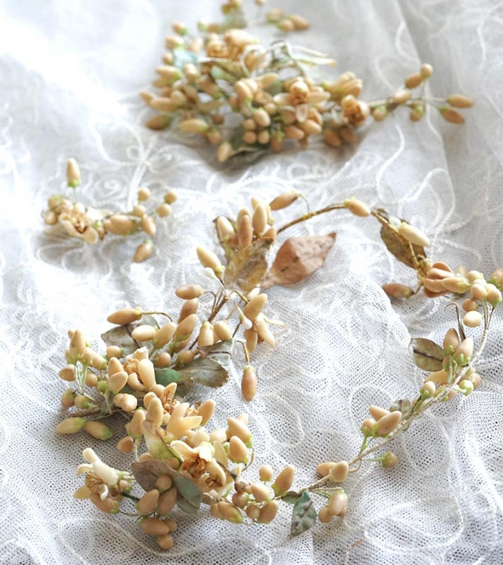 アンティークブライダル用ワックスフラワー3点セット1900－20年代頃 ga