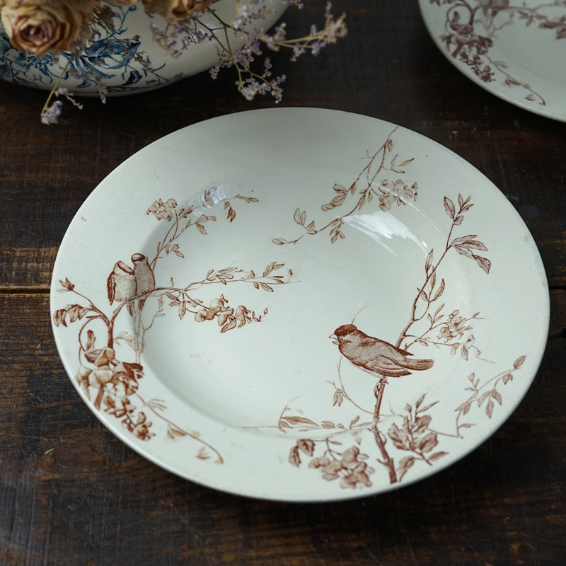 アンティーク ショワジールロワChoisy le Roi Takouの小鳥の深皿W24.5