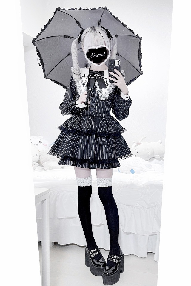 MA*RS】【2点SET】クロス刺繍3段フリルセットアップ - BLK/ホワイト