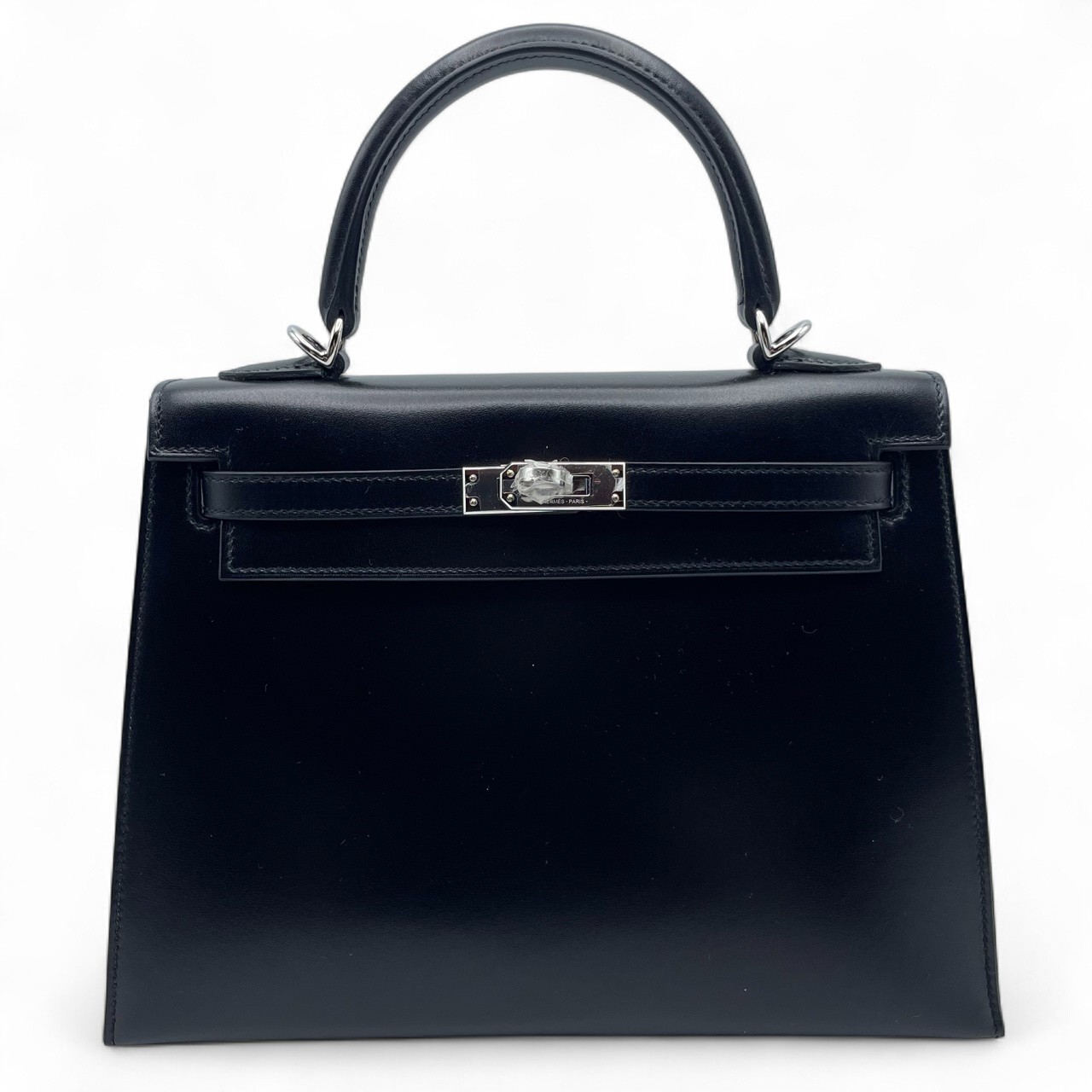エルメス ケリー 25 ノワール ボックスカーフ シルバー金具 B刻印