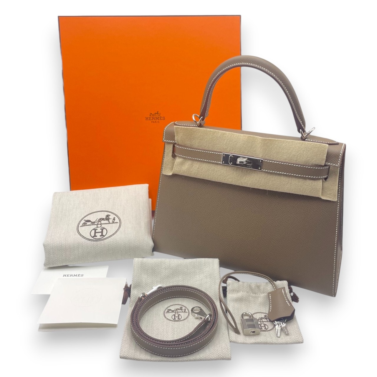 エルメス ケリー 28 エトゥープ エプソン シルバー金具 K刻印